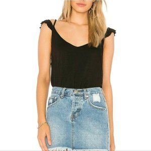 Chaser Black Jersey Boho Ruffle Strappy Double V Tank sz S